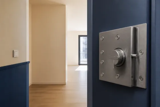 Cerrojo de acero instalado en el interior de una puerta